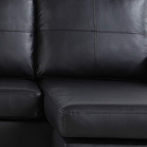Modern Bonded Leather Sectional Sofa - Small Space Configurable Couch - Black