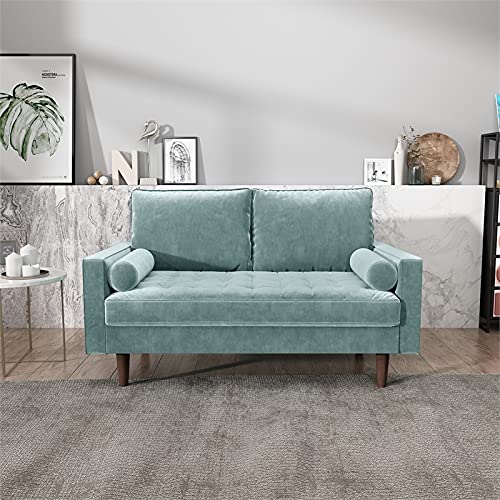 Kingway Furniture Velvet Genoa Living Room Loveseat in Grayish Cyan