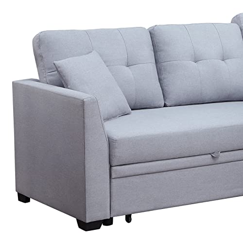 Sectional Sofa Sleeper Sectional Couch with Pull-Out Bed L Shaped Modern Sectional Sofa Bed with Storage Chaise Lounge for Living Room, Light Grey