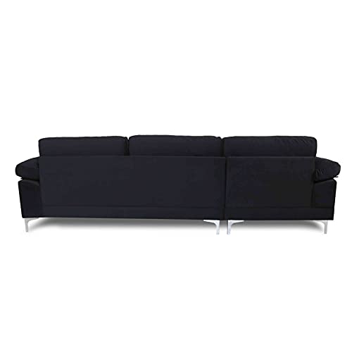 Cotoala Modern Velvet Sectional Sofa, L-Shape Corner Couch with Extra Wide Chaise Lounge, Metal Feet and Removable Cushions, Left Hand Facing, Dark Black