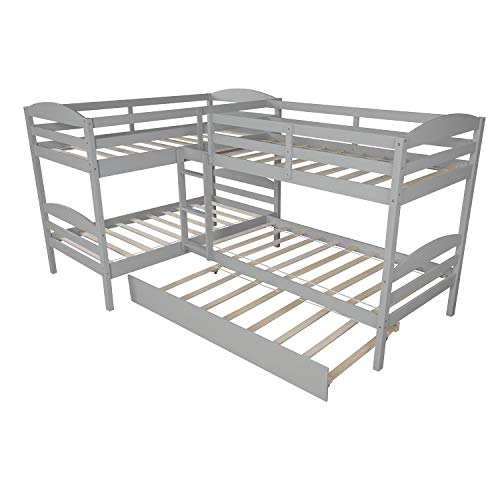 Harper & Bright Designs Twin L-Shaped Bunk Bed with Trundle, Can  be Divided into Two L-Shaped Beds, No Spring Box Needed (Grey)