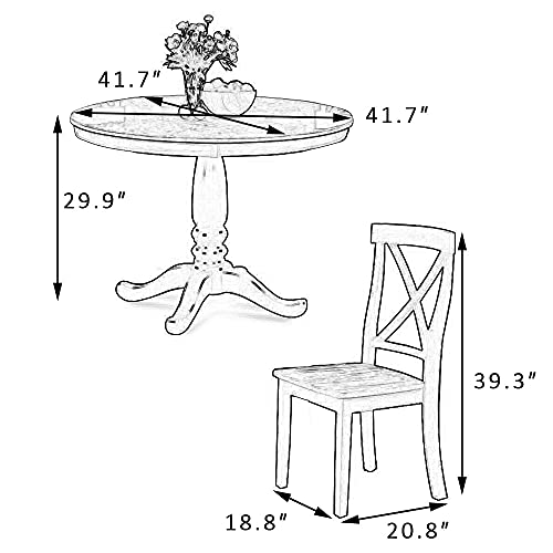 PovKeever Harper Bright Designs 5 Piece Dining Set Rubber Wood/ 1 Table with Marble Top and 4 Chair/Kitchen Room Dining Room Furniture (Espresso)