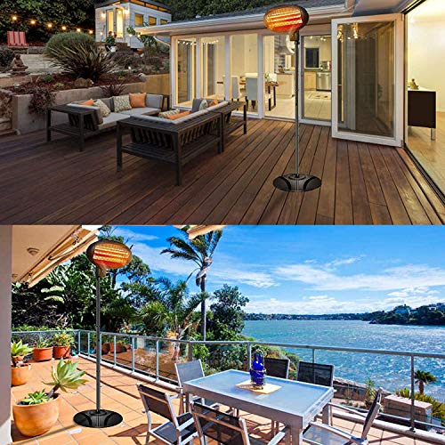 Electric Patio Heater with Stand Base, Freestanding Far Infrared Space Heater, Outdoor/Indoor Electric Heater, 3 Seconds Instant Warm Waterproof IP34