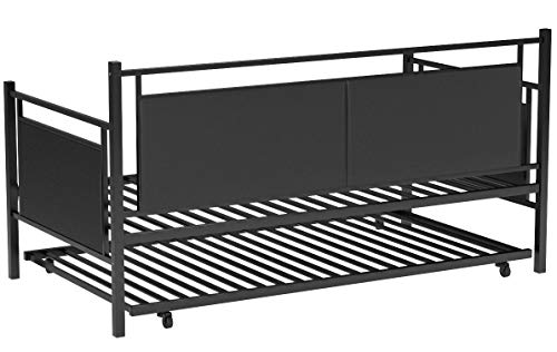 DHP Astoria Metal and Upholstered Daybed/Sofa Bed with Included Trundle, Twin Size Frame, Black