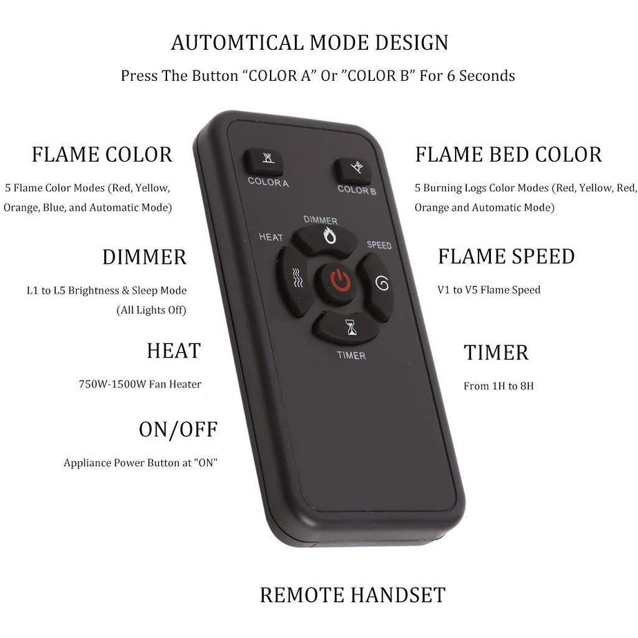 RW Flame 939A 750W-1500W 39 Inch Recessed Freestanding Electric Fireplace Insert With Remote Black New