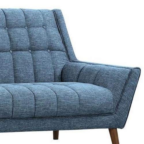 Armen Living Cobra Sofa in Blue Linen and Walnut Wood Finish