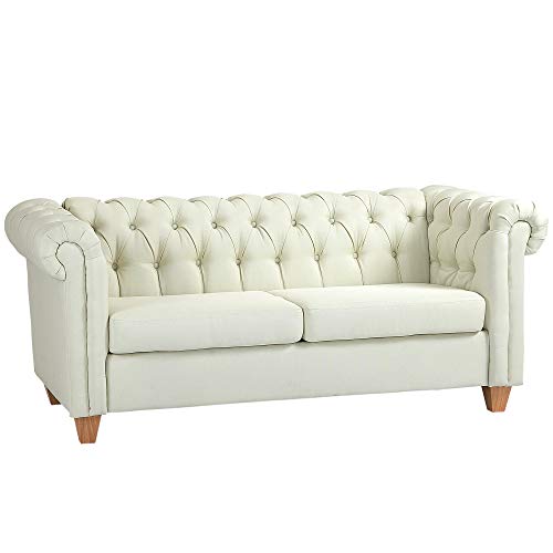 HOMCOM 2-Seater Oversize Loveseat Linen Fabric Sofa Couch 72.8 Inches with Rubberwood Legs & Rolled Arms for Living Room, White