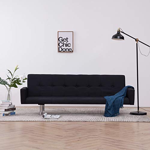 Adjustable Floor Sofa, Convertible Folding Recliner/Lounge/Couch for Living Room,Sofa Bed with Armrest -Black- Fabric(Fast Delivery)