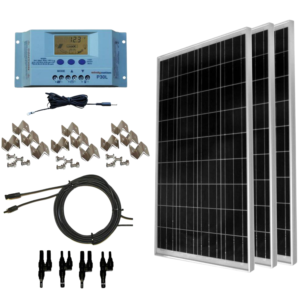 WindyNation SOK-300WP-P30L 300 Watt Solar Panel Kit With LCD Charge Controller New