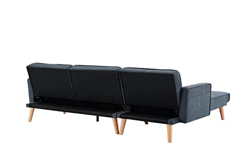 L-Shaped Sectional Couch, Linen Fabric Symmetrical Corner Sofa with 4 Side Pockets and 3 Lumbar Pillows, Modular Sectional Sofa with Chaise Chair and Solid Wood Legs, Living Room Furniture Sets (Left)