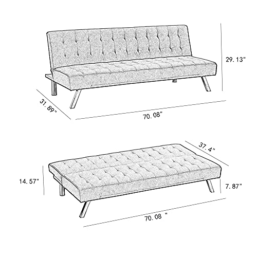 Black PU Sofa Bed, Modern Faux Leather Couch, Convertible Folding Sofa Bed