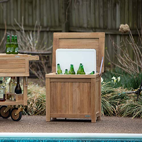 TITAN GREAT OUTDOORS Grade A Teak Ice Chest, Outdoor Ice Cooler, Decorative Beer and Drink Holder