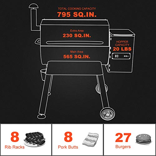 Yardom 7 in 1 Wood Fired Pellet Grill and Smoker,795 sq. in.,Hopper Quick-Clear with Digital Controls,Temp Probe,Cover