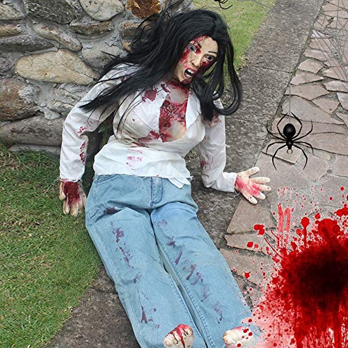 EnweNge 59 Inch Life-Size Women Hanging Corpse, Halloween Decorations with Shirt Jeans Blood Creepy Party Decorations Indoor Outdoor for Outdoor/Garden/Wall/House/Tree/Haunted House