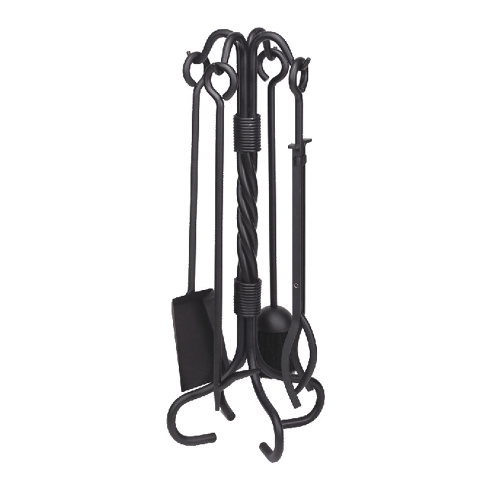 Dagan AHF101 5-Piece Twist Black Wrought Iron Fireplace Tool