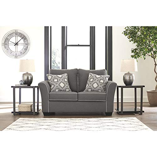 Signature Design by Ashley - Domani Loveseat w/ 2 Accent Pillows, Charcoal