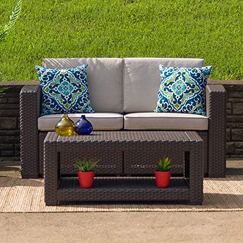 Flash Furniture Chocolate Brown Faux Rattan Loveseat with All-Weather Beige Cushions