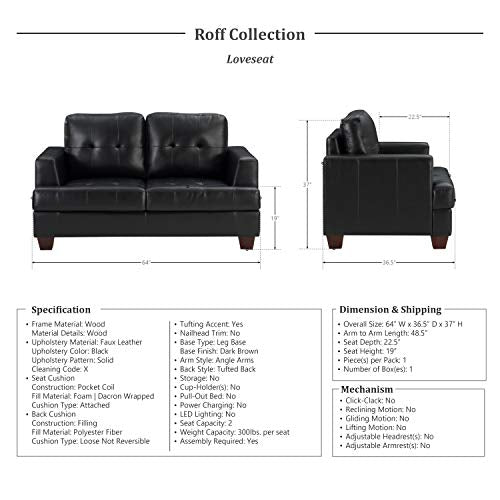 Lexicon Roff Living Room Loveseat, Black