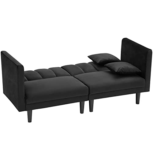 FRITHJILL Futon Sofa Bed,73.2 inch Velvet Convertible Sleeper Loveseats, Small Space Couch with Pillows