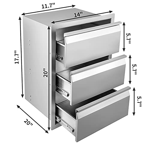 Hottoby Outdoor Kitchen Drawers Stainless Steel Triple Access BBQ Drawers Box Frame Style Flush Mount for Outdoor Cabinets & BBQ Island/Grill (14' 'x 20