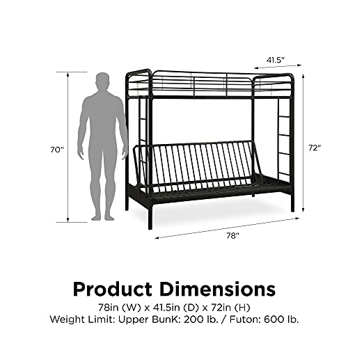 DHP Twin-Over-Futon Convertible Couch and Bed with Metal Frame and Ladder - Black
