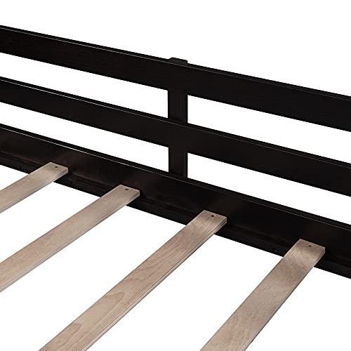 Twin Size Loft Bed with Shelves, Wood Loft Bed Low Loft Bed Frame with Guard Rail and Ladder for Kids, Teens, Boys, Girls (Espresso)