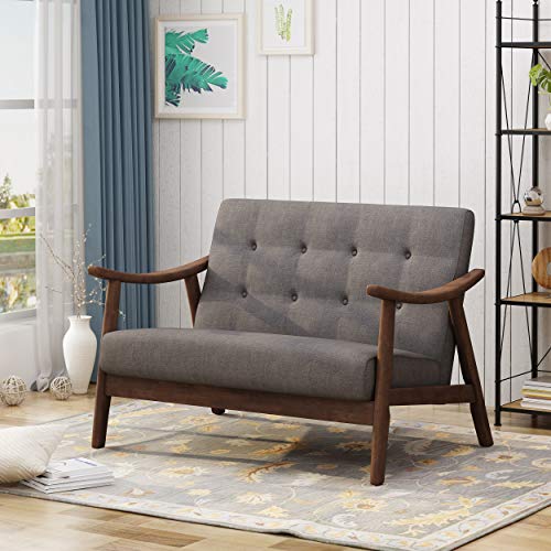 Christopher Knight Home Buda Mid-Century Modern Settee, Dark Gray, Brown