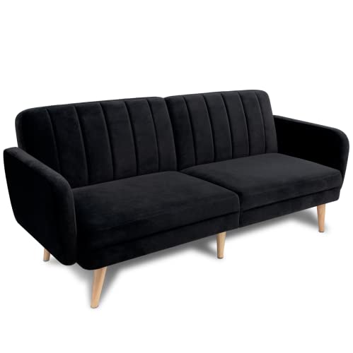 Milliard Futon Sofa Bed, Sleeper Sofa Couch, Black Velvet