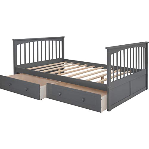 Full Over Full Bunk Bed with Drawers, Wooden Bunk Bed Frame, Gray