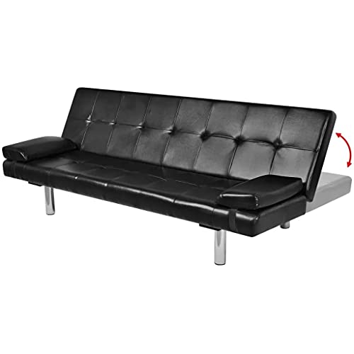 vidaXL vidaXL Sofa Bed with Two Pillows Artificial Leather Adjustable Black