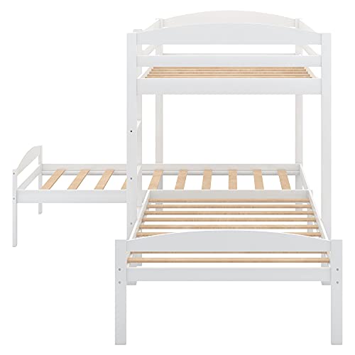 Harper & Bright Designs Triple Bunk Beds for 3, L-Shaped Bunk Bed with Ladder & Guardrail,Wood Twin Over Twin Over Twin Bunk Beds for Kids, Teens, Adults, Corner Bunk Beds, White