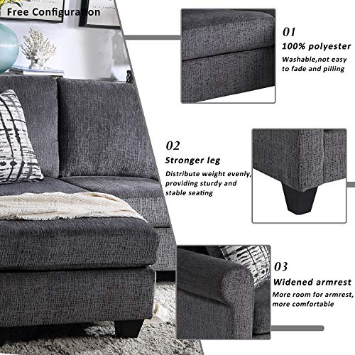 Convertible Sectional Sofa Couch with Reversible Chaise Lounge L-Shaped Upholstered Sofa Sets with Modern Linen Fabric Living Room Furniture