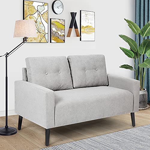 Simpol Home Linen Square Arm Loveseat Sofa Love Seats, Light Gray