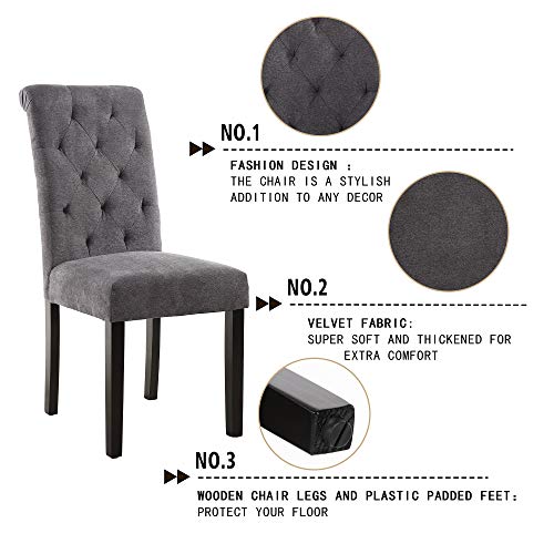 LSSBOUGHT Stylish Dining Room Chairs with Solid Wood Legs, Set of 4 (Gray)