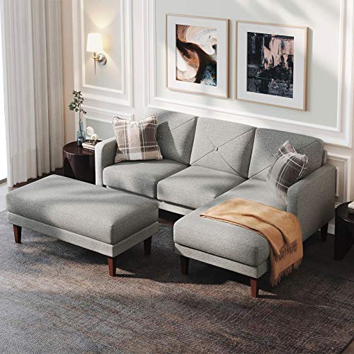 Belffin Convertible Sectional Sofa Couch with Ottoman Reversible L Shaped Sofa Couch Set in Fabric Grey