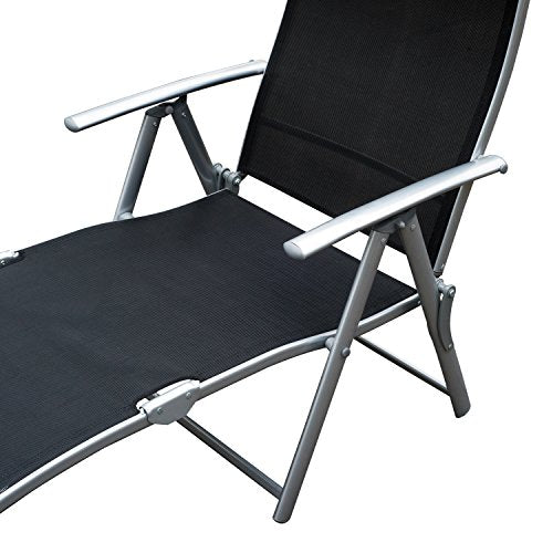 Outsunny Steel Fabric Outdoor Folding Chaise Lounge Chair Recliner with Portable Design & 7 Adjustable Backrest Positions - Black
