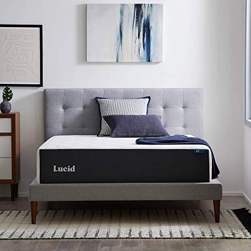 LUCID 14 Inch Memory Foam Medium Feel – Gel Infusion-Hypoallergenic Bamboo Charcoal – Breathable Cover Bed Mattress Conventional, King, White