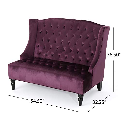 Leona Modern Glam Tufted Velvet Wingback Loveseat, Raisin and Dark Brown