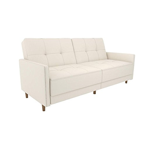 Atlin Designs Mid Century Tufted Faux Leather Multi-Functional Convertible Sleeper Sofa in White