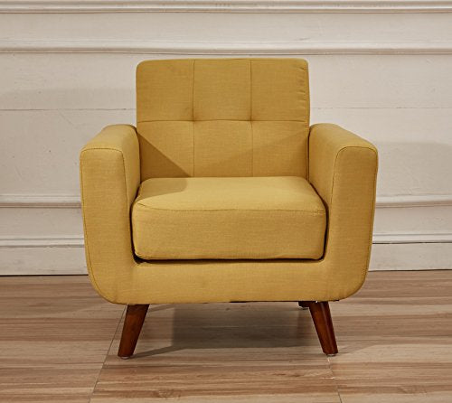 US Pride Furniture AS5172-S+C Charles Mid-Century Modern 100% Linen Fabric Sofa and Chair 2 Pic Set, Clean-Lined Design for Apartment and House, Naples Yellow