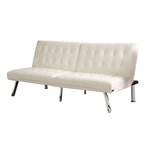 Abbyson Living Upholstered Faux Leather Convertible Futon Sofa Bed, Ivory