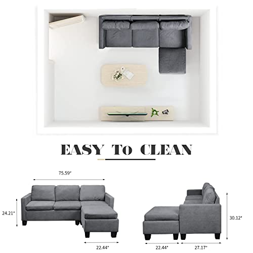 Flamaker Convertible Sectional Sofa L-Shaped Couch 3-seat Modern Fabric Reversible Sofa Couch (Deep Grey)