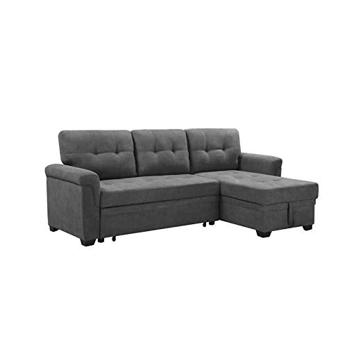 BOWERY HILL Gray Fabric Reversible Sectional Sleeper Sofa Chaise with Storage