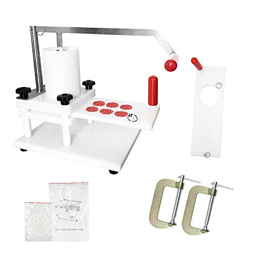 Glowintime Burger Press,Commercial Hamburger Patty Press Maker,Manual Burger Forming Machine Burger Presses Tool PE Material with Tabletop Fixed Design(2 Sets of Patties Model 1.77Inch and 4.33Inch)