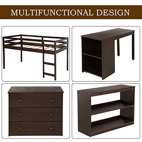 Harper&Bright Designs Low Study Twin Loft Bed with Desk and Cabinet (Espresso)