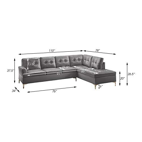Lexicon Dani 2-Piece Faux Leather Tufted Sectional Sofa with Right Chaise, 110