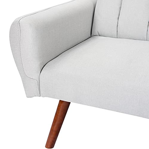 Grey Convertible Futon Sofa Bed Premium Couch Mattress Upholstered Seat Split Backrest Recliner Lounger Splitback Sleeper 5 Reclining Angles Home Living Room Bedroom Apartment Studio Modern Furniture