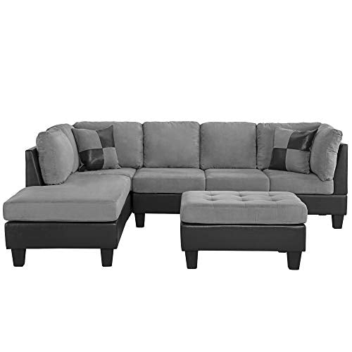 Casa Andrea Milano Modern Microfiber and Faux Leather Sofa and Ottoman Set, 102