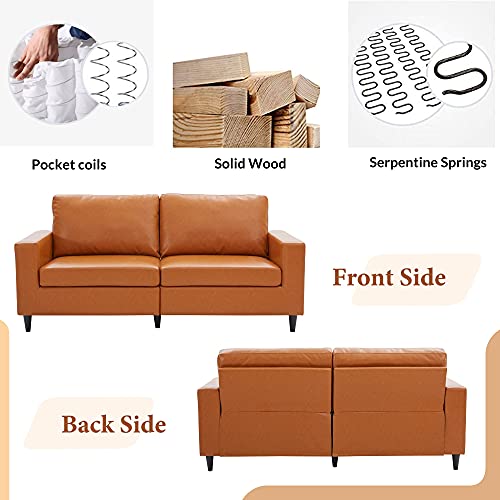 STARTOGOO Leather 2 Piece Living Room Sofa Sets, Modern Upholstered Loveseat and Couch Furniture, Solid Frame and Wood Legs PU(5 Seat), 2+3, Brown 6