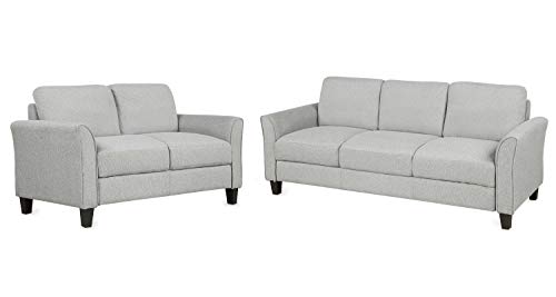 Harper & Bright Designs Living Room Furniture Set Loveseat Sofa and 3-Seat Sofa Couches Linen Fabric Upholstered Sofa Set, Light Gray